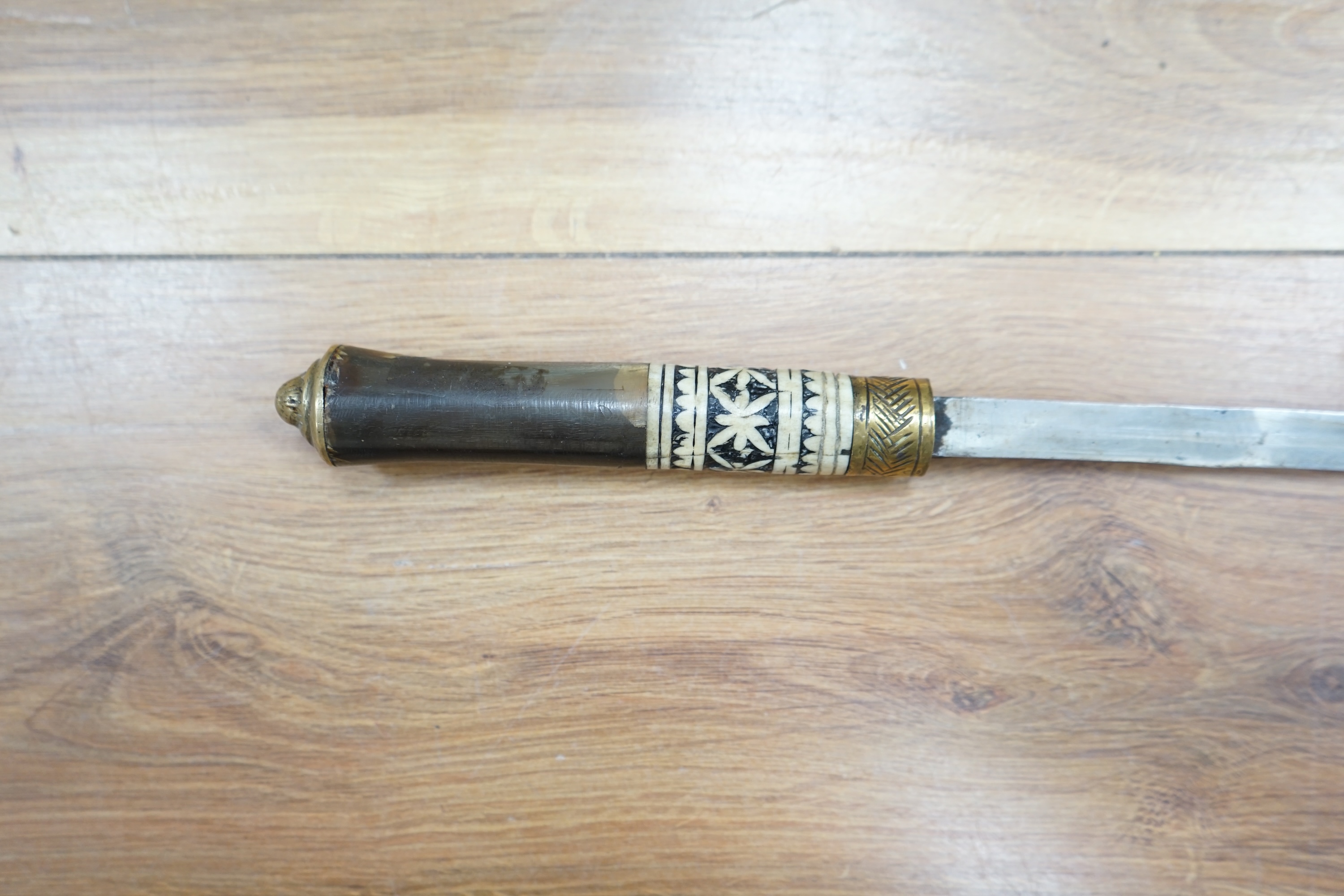 Two Anglo Indian bone inlaid sword sticks, c.1900, 93cm long. Condition - worn